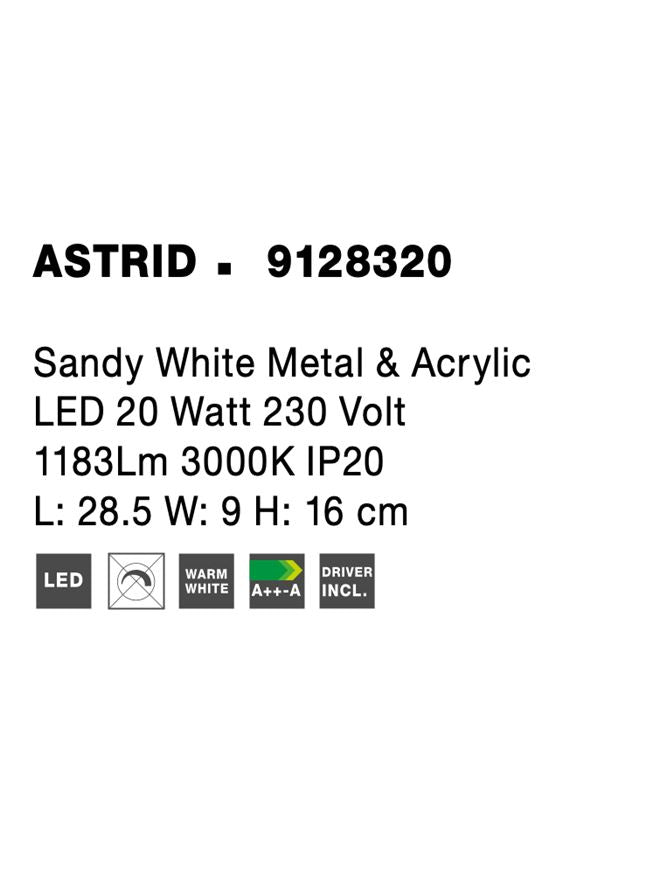 Висящо осветително тяло (пендел) ASTRID 20W Пясъчно бял метал и акрил