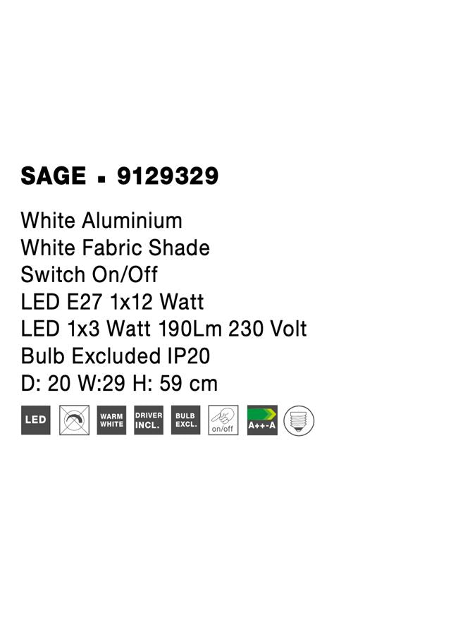 Висящо осветително тяло (пендел) SAGE LED E27 15W Бял алуминий и бял текстилен абажур