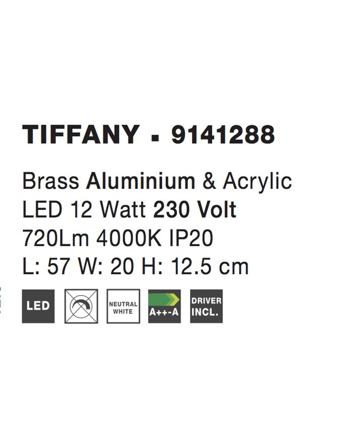 Висящо осветително тяло (пендел) TIFFANY 12W Матов месинг алуминий и акрил