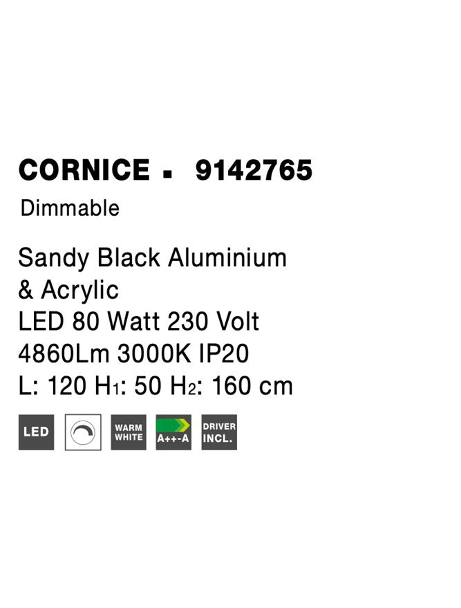 Висящо осветително тяло (пендел) CORNICE 91W 3000K Пясъчно черен алуминий