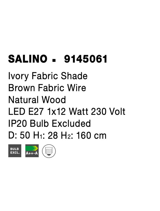 Висящо осветително тяло (пендел) SALINO 12W E27 Натурално дърво, бежов текстилен абажур