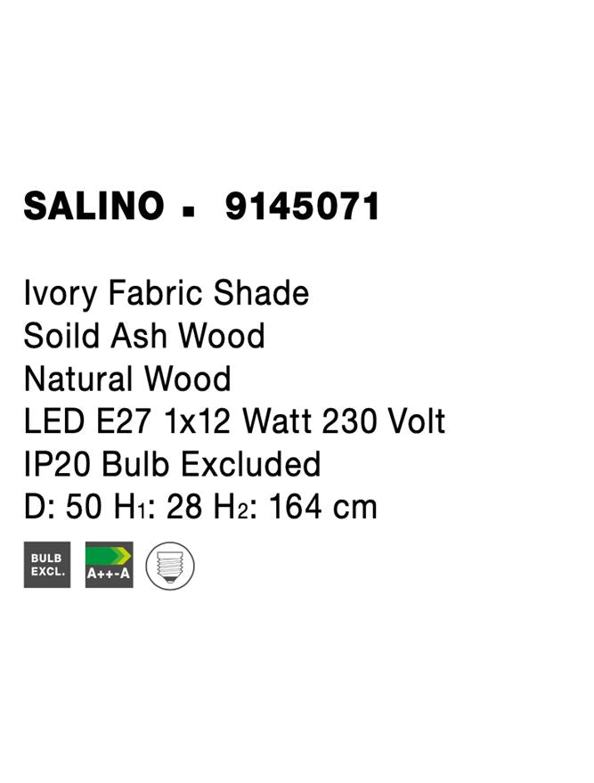 Висящо осветително тяло (пендел) SALINO 12W E27 Натурално дърво, бежов текстилен абажур