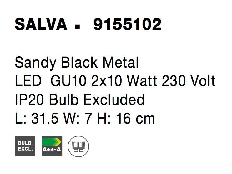 Висящо осветително тяло (пендел) SALVA 2x10W GU10 Пясъчно черен метал