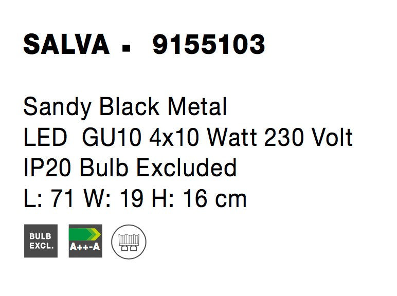 Висящо осветително тяло (пендел) SALVA 4x10W GU10 Пясъчно черен метал