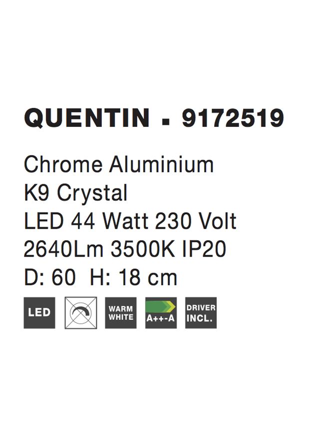 Висящо осветително тяло (пендел) QUENTIN 44W LED Хромиран алуминий и K9 кристал ⌀64 H16см