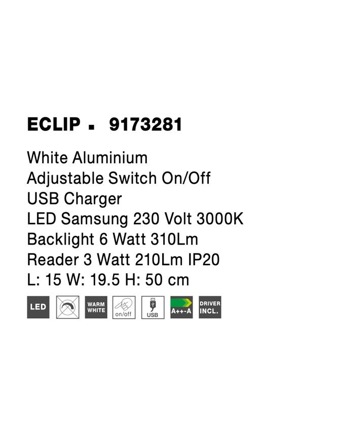 Висящо осветително тяло (пендел) ECLIP 6W Бял алуминий с USB и регулируем