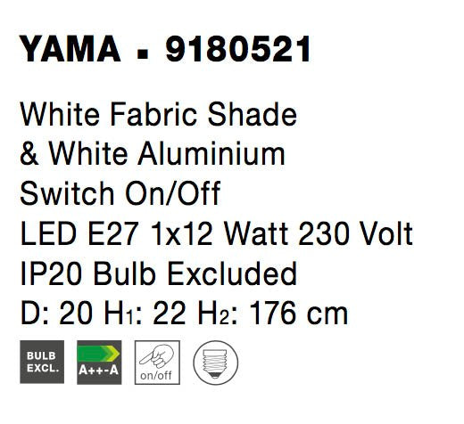 Висящо осветително тяло (пендел) YAMA LED 12W Бял алуминий и текстилен абажур