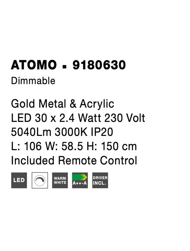Висящо осветително тяло (пендел) ATOMO 84W Златист месинг & Акрил Регулируема височина