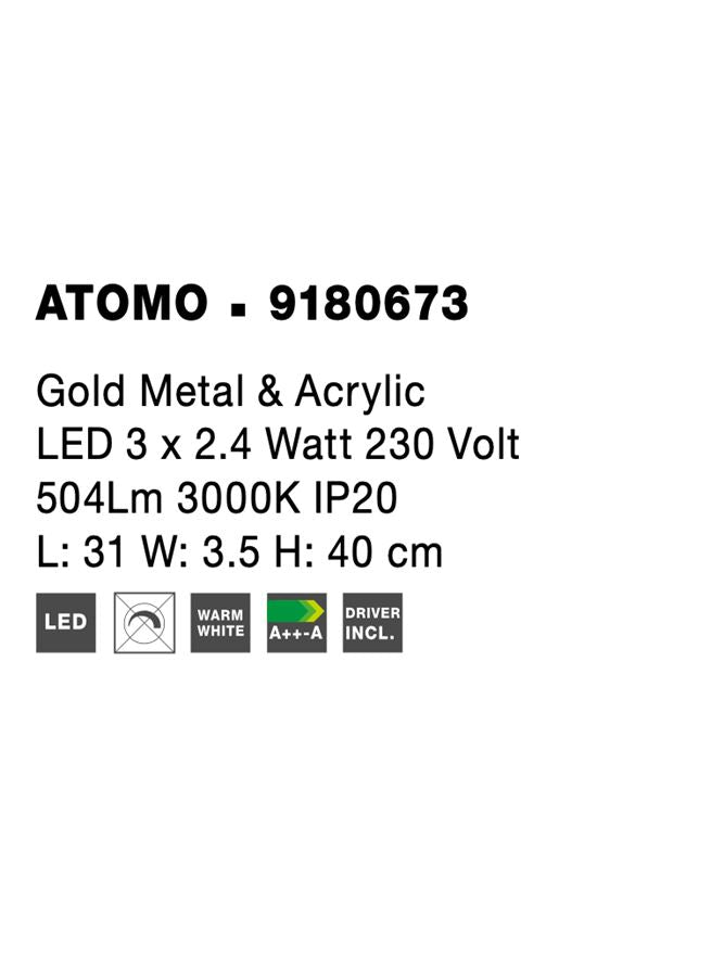 Висящо осветително тяло (пендел) ATOMO 9W Златист метал и акрил