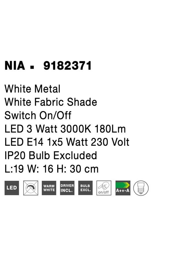 Висящо осветително тяло (пендел) NIA LED E14 8W Бял метал и бял текстилен абажур