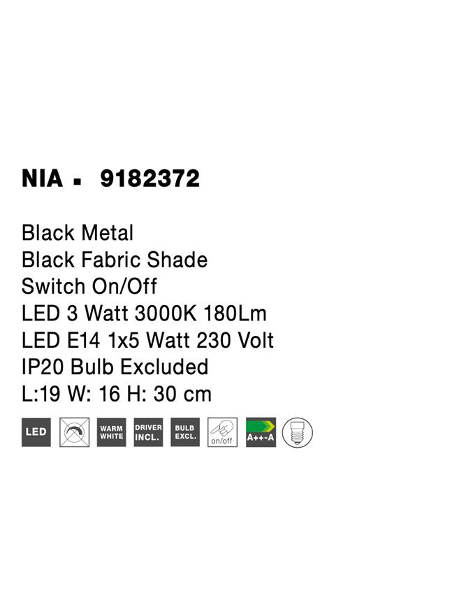 Висящо осветително тяло (пендел) NIA LED E14 8W Черен метал и черен текстилен абажур