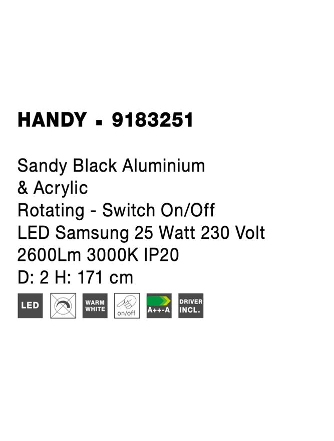 Висящо осветително тяло (пендел) HANDY LED 25W Пясъчно черен алуминий и акрил
