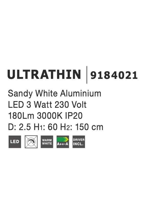 Висящо осветително тяло (пендел) ULTRATHIN LED 3W 230V Пясъчно бял алуминий Регулируема височина ⌀2.5 H60-150см