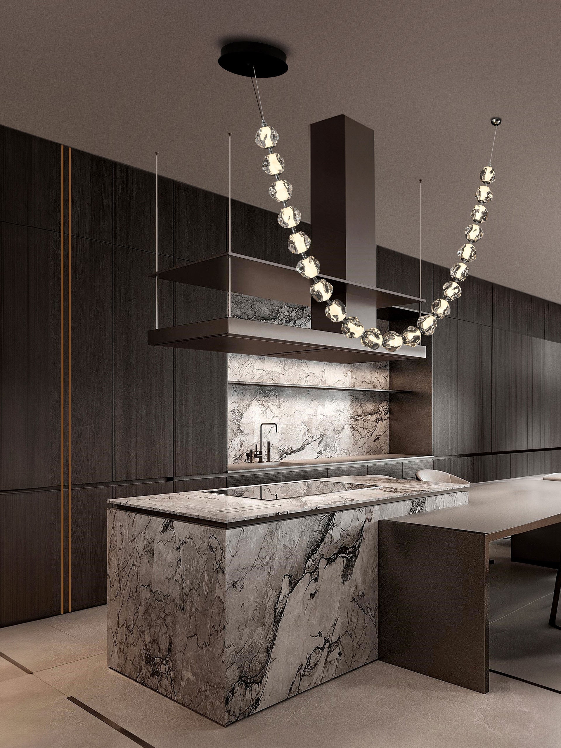 Висяща лампа IFOS LED 91W пясъчно черен хром метал и прозрачен акрил IP20 L280см
