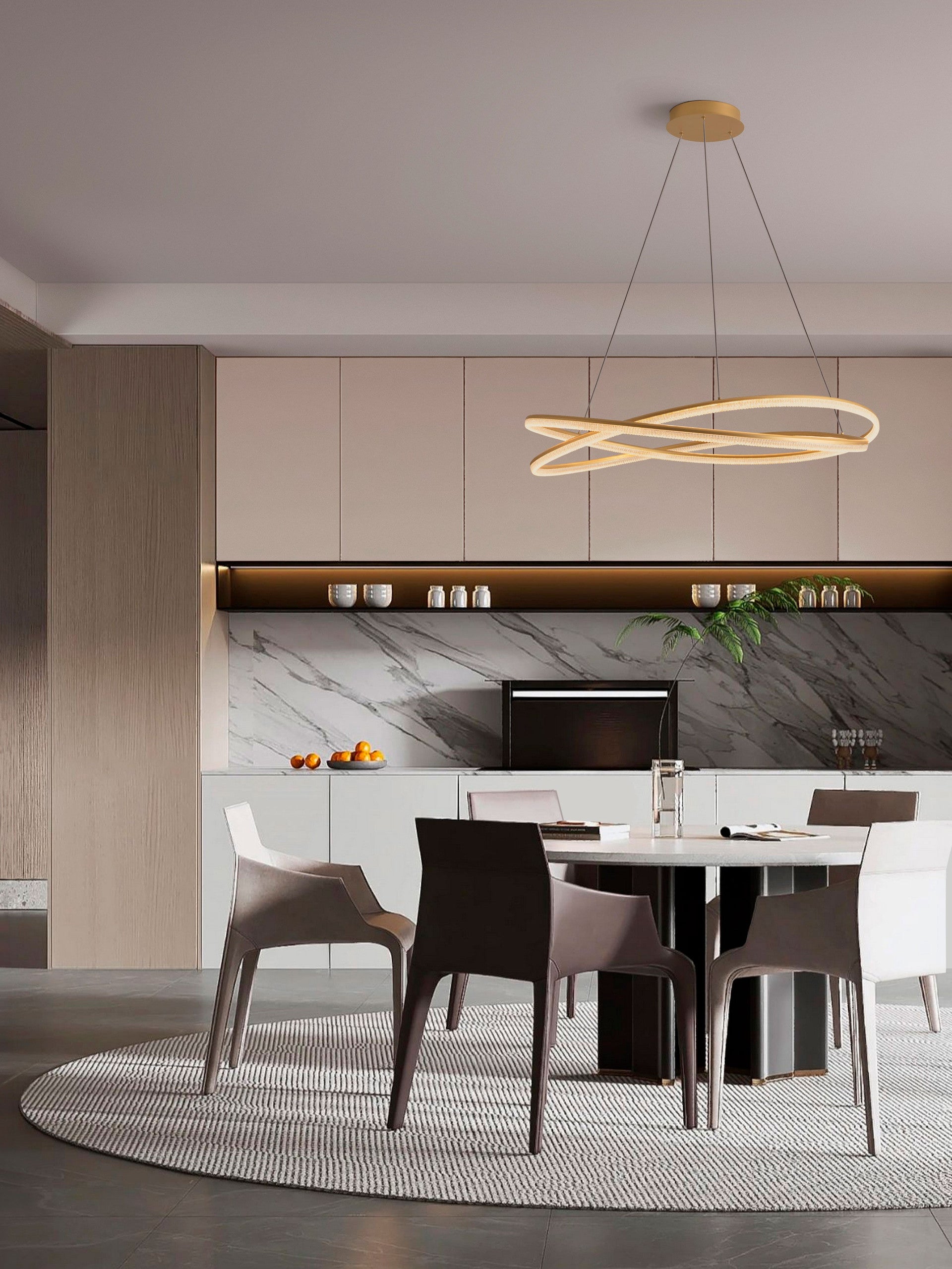 Висящо осветително тяло (пендел) OFELIA 68W LED Златист месинг алуминий и структурен акрил ⌀95 H150см
