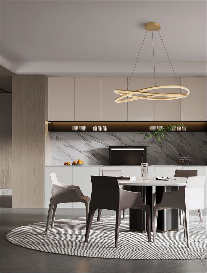 Висящо осветително тяло (пендел) OFELIA 68W LED Златист месинг алуминий и структурен акрил ⌀95 H150см