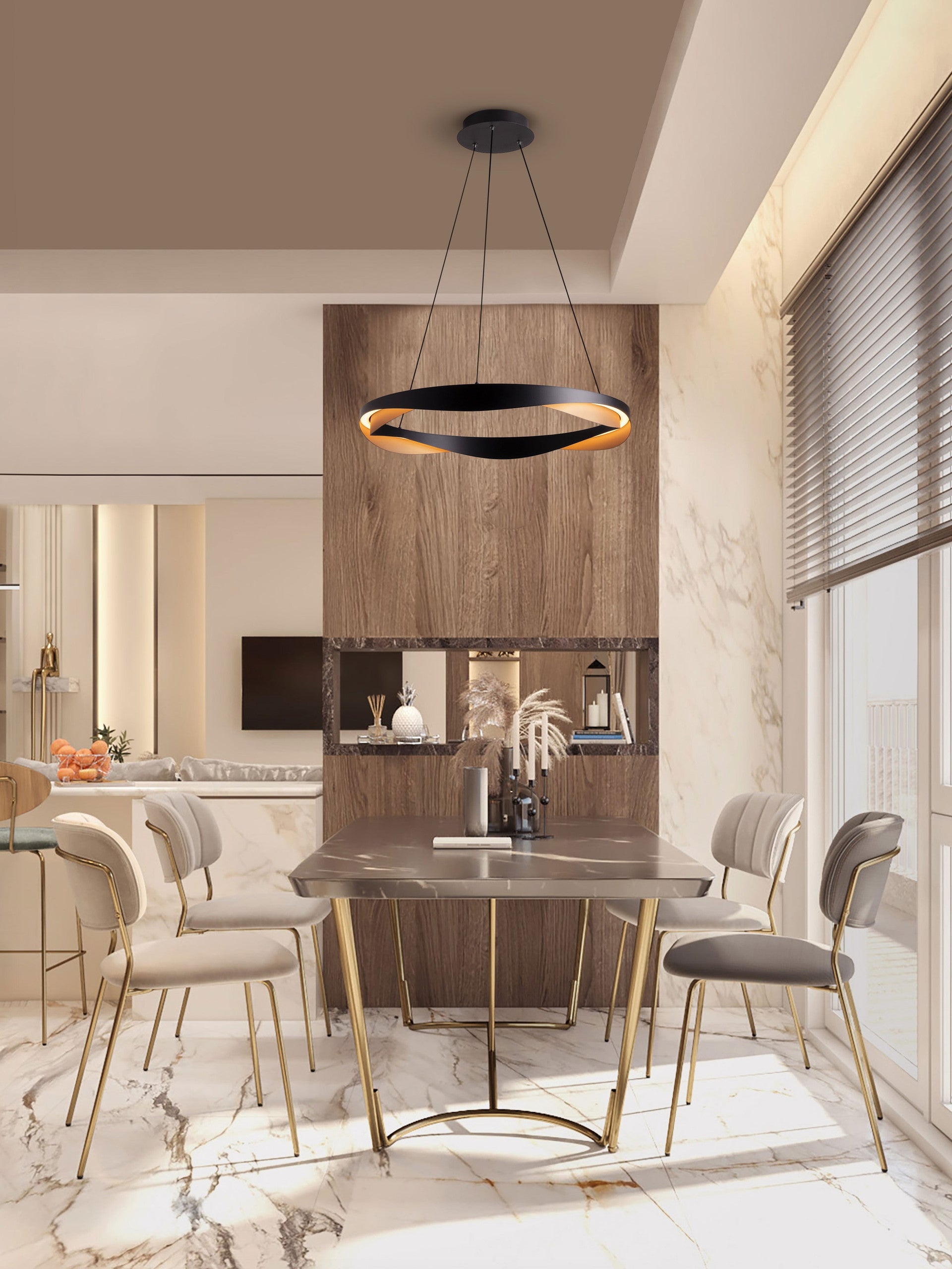 Висяща лампа RADON 53W LED, мат черно и златно, алуминий, ⌀65 H160см