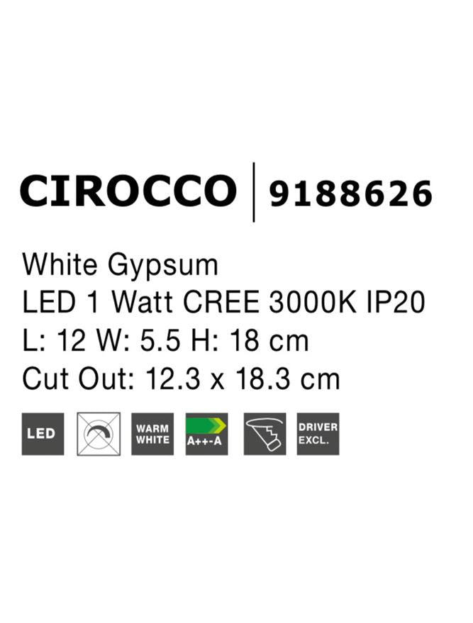 Техническо осветление CIROCCO LED CREE 1W 3000K IP20 Бял гипс L12 W5.5 H18см
