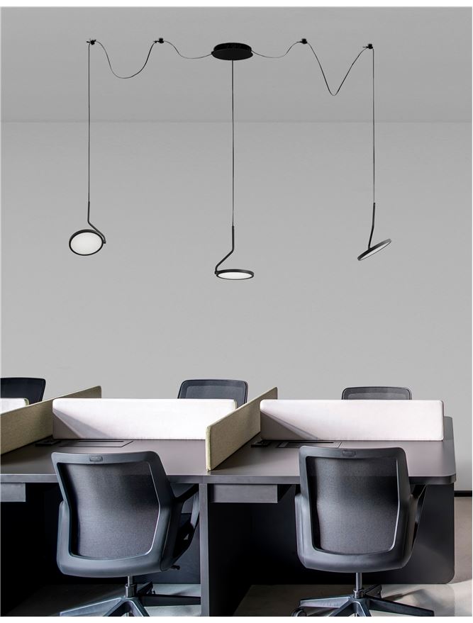 Висящо осветително тяло (пендел) LUCCELO LED 30W 230V Пясъчно черен алуминий и акрил Регулируема височина L16 W16 H400см