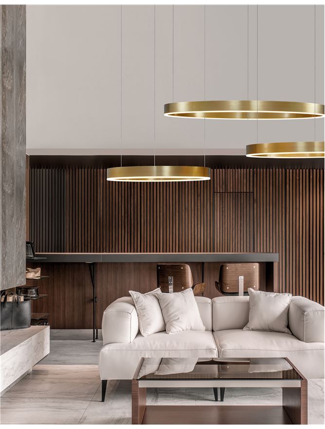 Висящо осветително тяло (пендел) MOTIF 60W LED 3000K Триак димируем Златист месинг алуминий акрил Регулируема височина