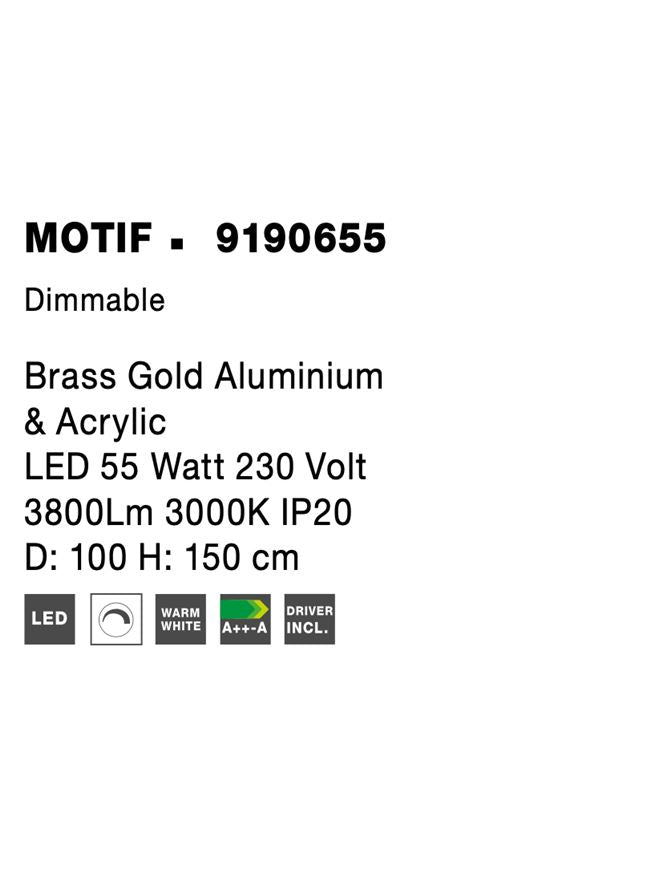 Висящо осветително тяло (пендел) MOTIF 60W LED 3000K Триак димируем Златист месинг алуминий акрил Регулируема височина