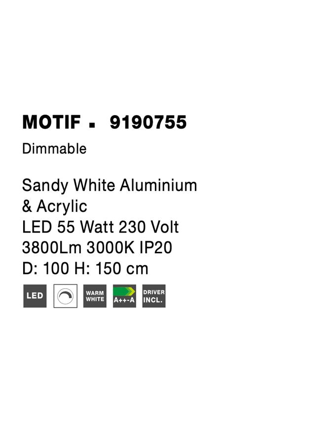 Висящо осветително тяло (пендел) MOTIF 60W LED 3000K Триак димируем Пясъчно бял алуминий акрил Регулируема височина