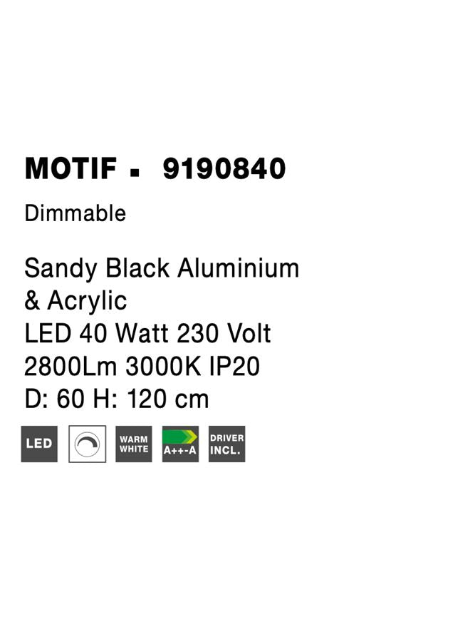 Висящо осветително тяло (пендел) MOTIF LED 40W 230V Триак димируем Пясъчно черен алуминий и акрил Регулируема височина ⌀60 H200см
