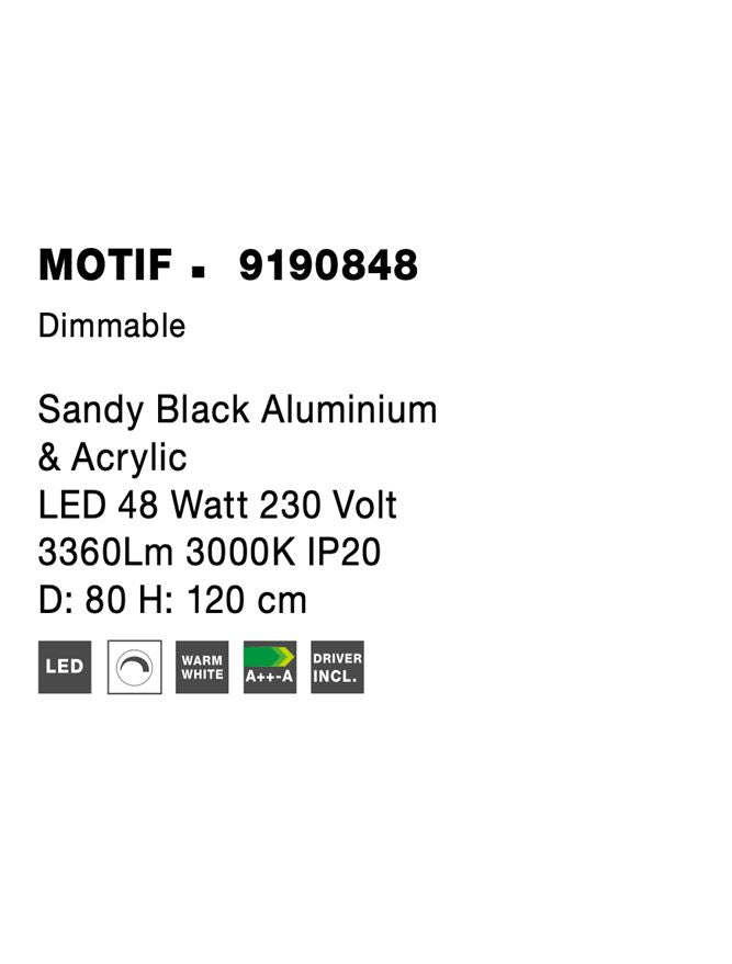Висящо осветително тяло (пендел) MOTIF LED 50W 230V Триак димируем Пясъчно черен алуминий и акрил ⌀80 H200см