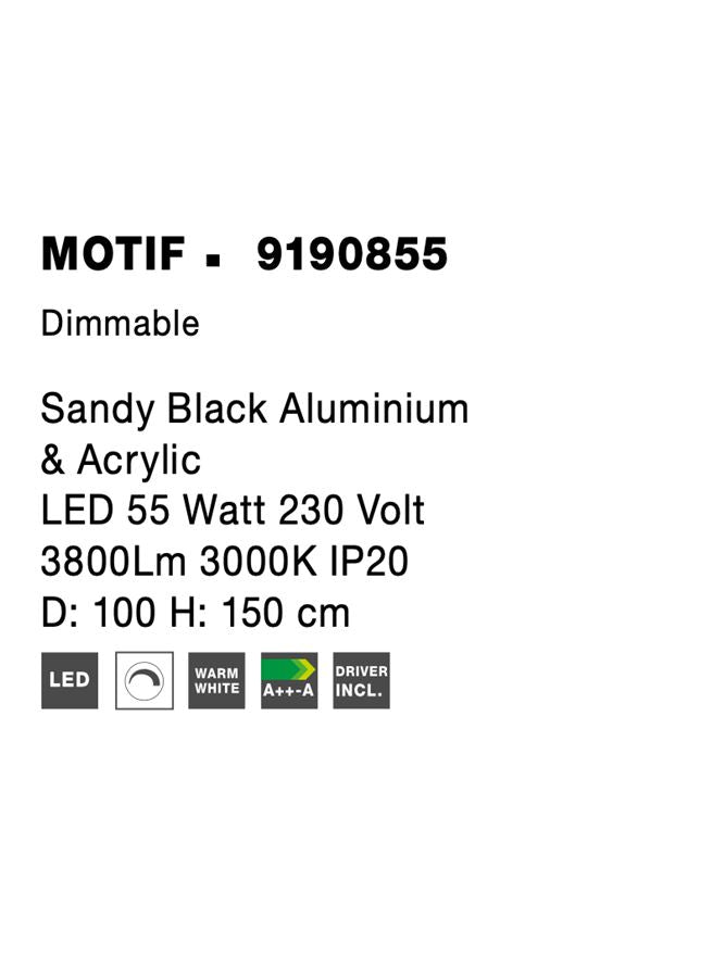 Висящо осветително тяло (пендел) MOTIF LED 60W 230V Триак димируем Пясъчно черен алуминий и акрил Регулируема височина ⌀100 H200см