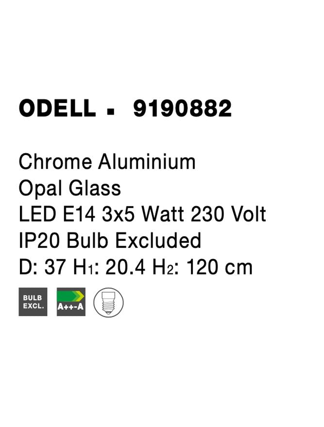 Висящо осветително тяло (пендел) ODELL 15W E14 Хромиран алуминий Опалово стъкло