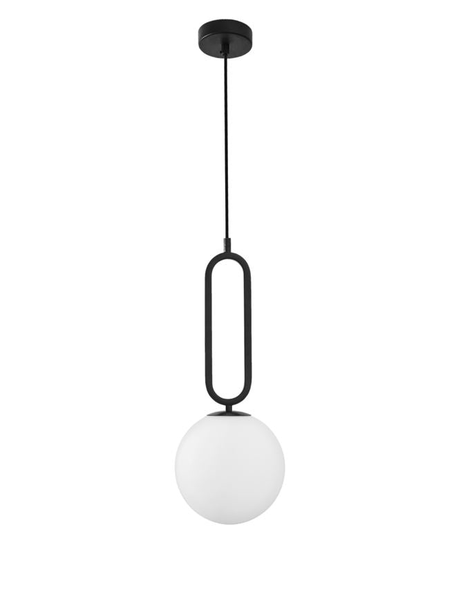 Висящо осветително тяло (пендел) GRUS 12W LED E27 Матово черен, опалово стъкло
