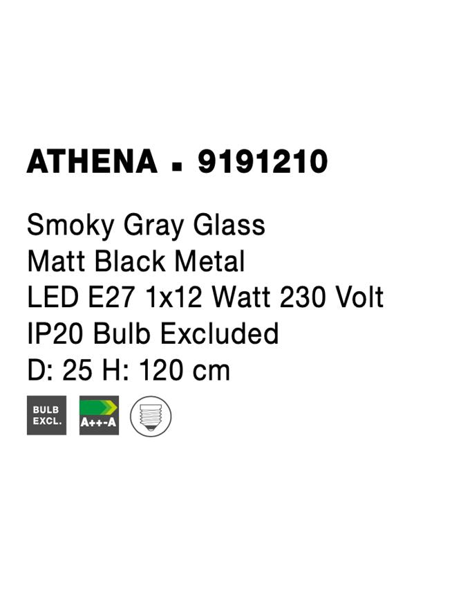 Висящо осветително тяло (пендел) ATHENA 12W E27 Матово черен Опушено сиво стъкло