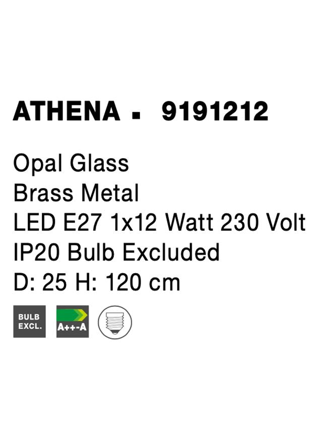 Висящо осветително тяло (пендел) ATHENA 12W E27 Златист месинг Опалово стъкло