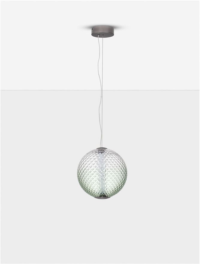 Висящо осветително тяло (пендел) AORA 20W LED Димируем, сив метал, зелено стъкло