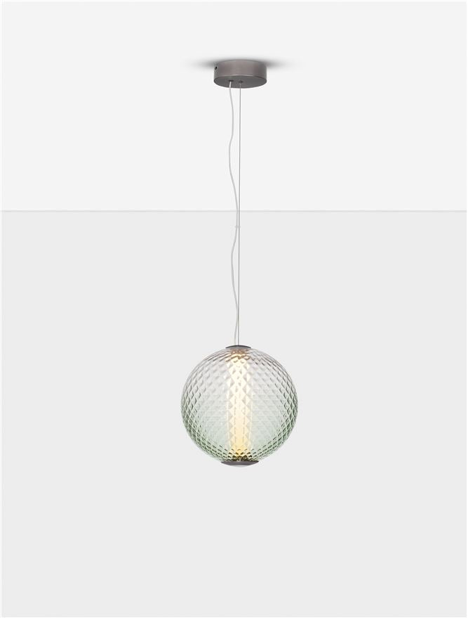 Висящо осветително тяло (пендел) AORA 20W LED Димируем, сив метал, зелено стъкло