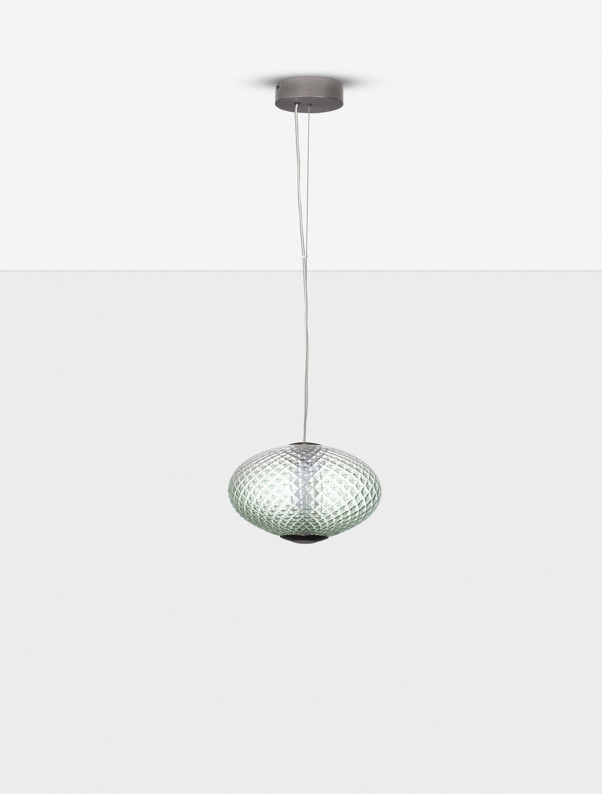 Висящо осветително тяло (пендел) AORA 12W LED Димируем, сив метал, зелено стъкло