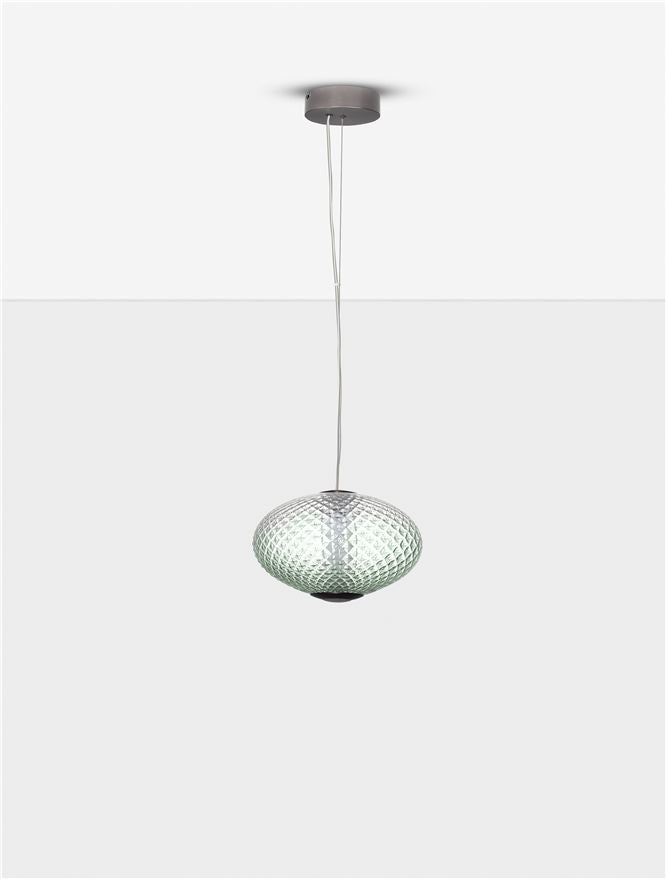 Висящо осветително тяло (пендел) AORA 12W LED Димируем, сив метал, зелено стъкло