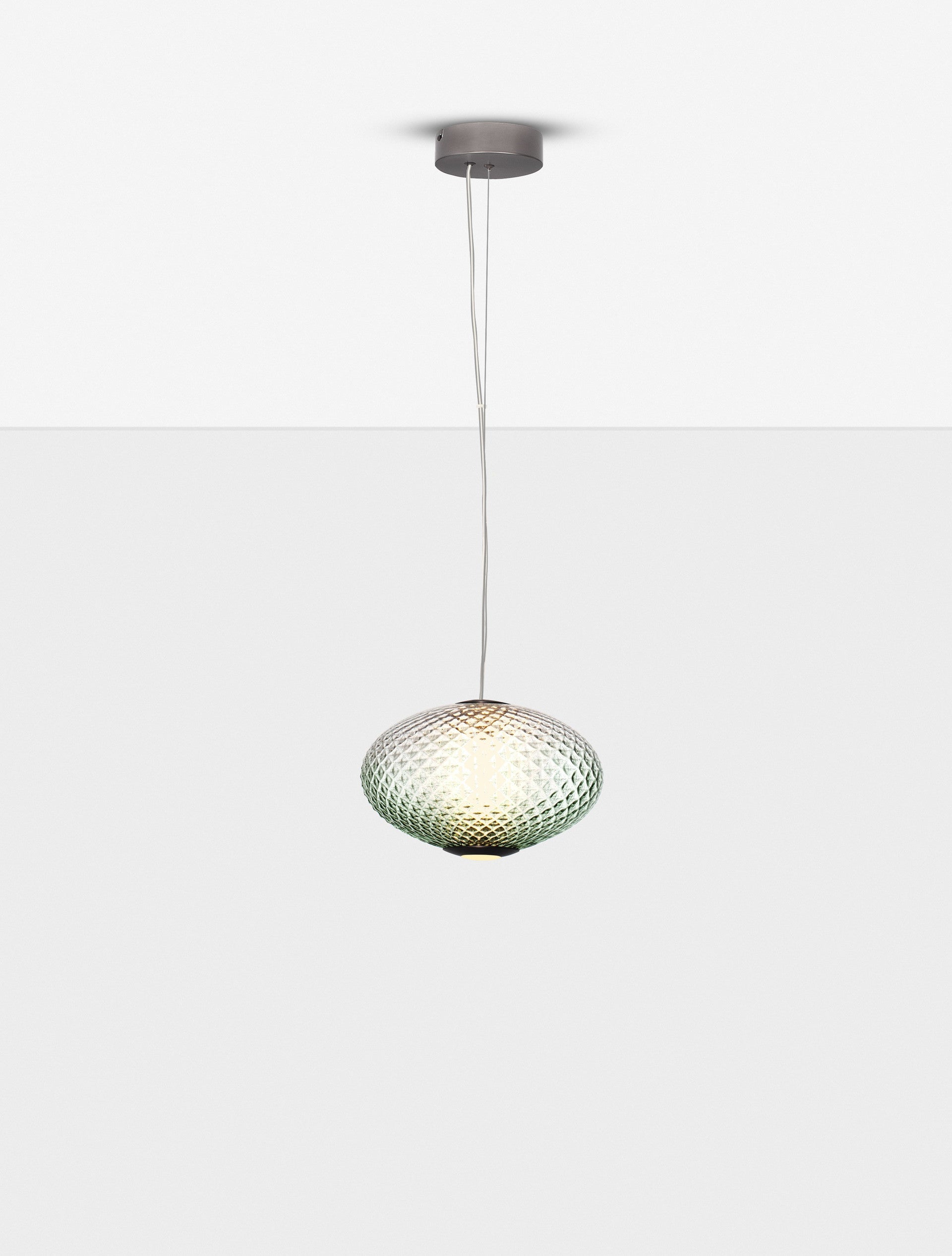Висящо осветително тяло (пендел) AORA 12W LED Димируем, сив метал, зелено стъкло