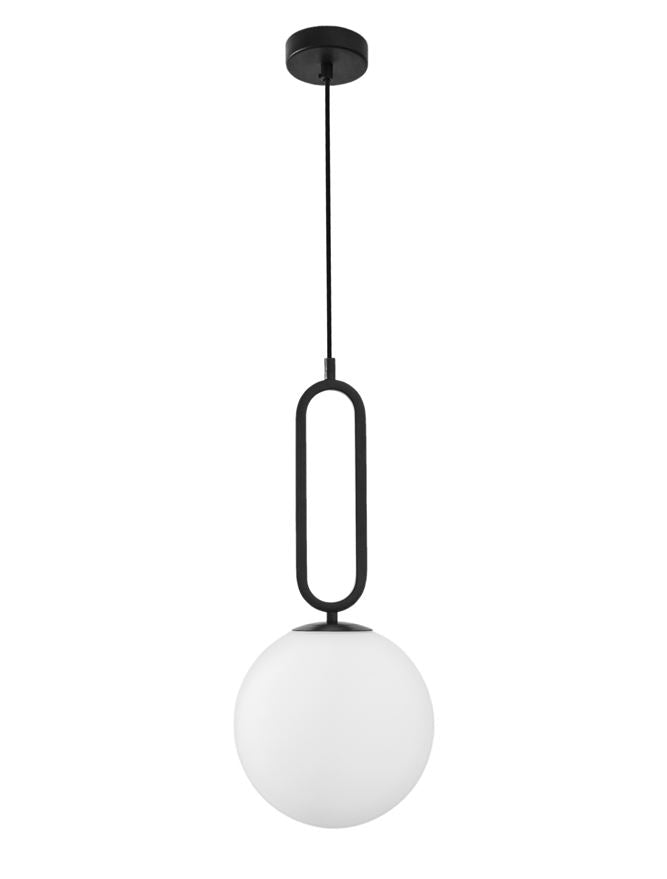 Висящо осветително тяло (пендел) GRUS 12W LED E27 Матово черен, опалово стъкло ⌀25