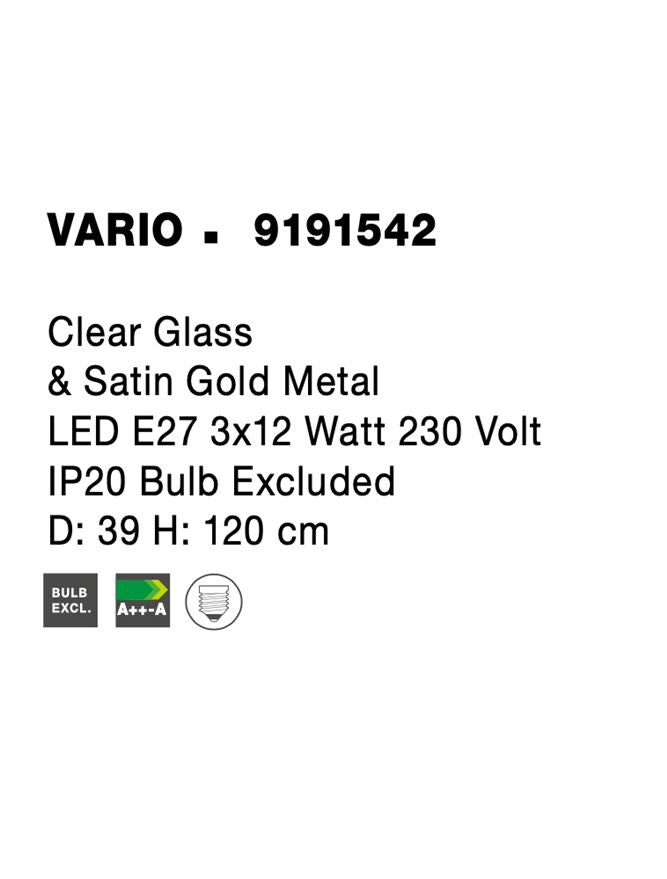 Висящо осветително тяло (пендел) VARIO 36W E27 Златен Прозрачно стъкло ⌀39 H120см Регулируема височина