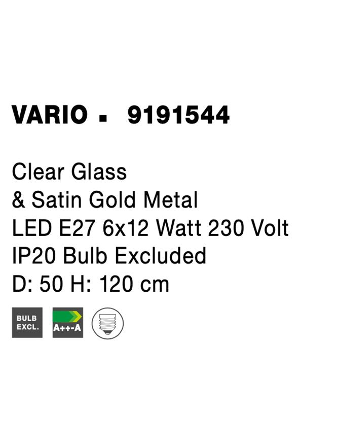 Висящо осветително тяло (пендел) VARIO 72W E27 Златен Прозрачно стъкло ⌀50 H120см Регулируема височина