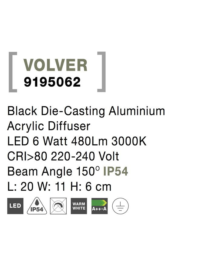 Външен аплик VOLVEL 7W Пясъчно черен леят алуминий