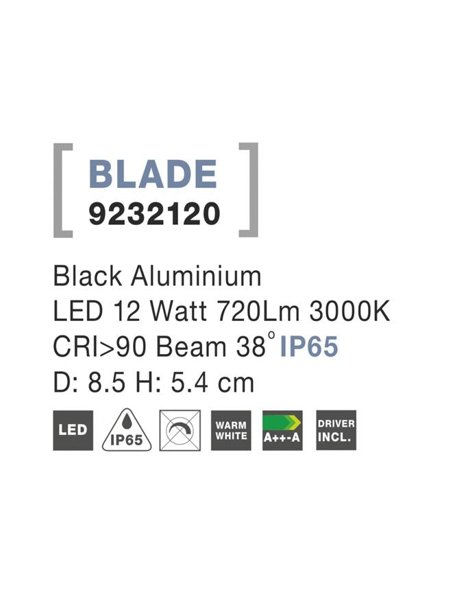 Външен аплик BLADE 12W LED Пясъчно черен алуминий