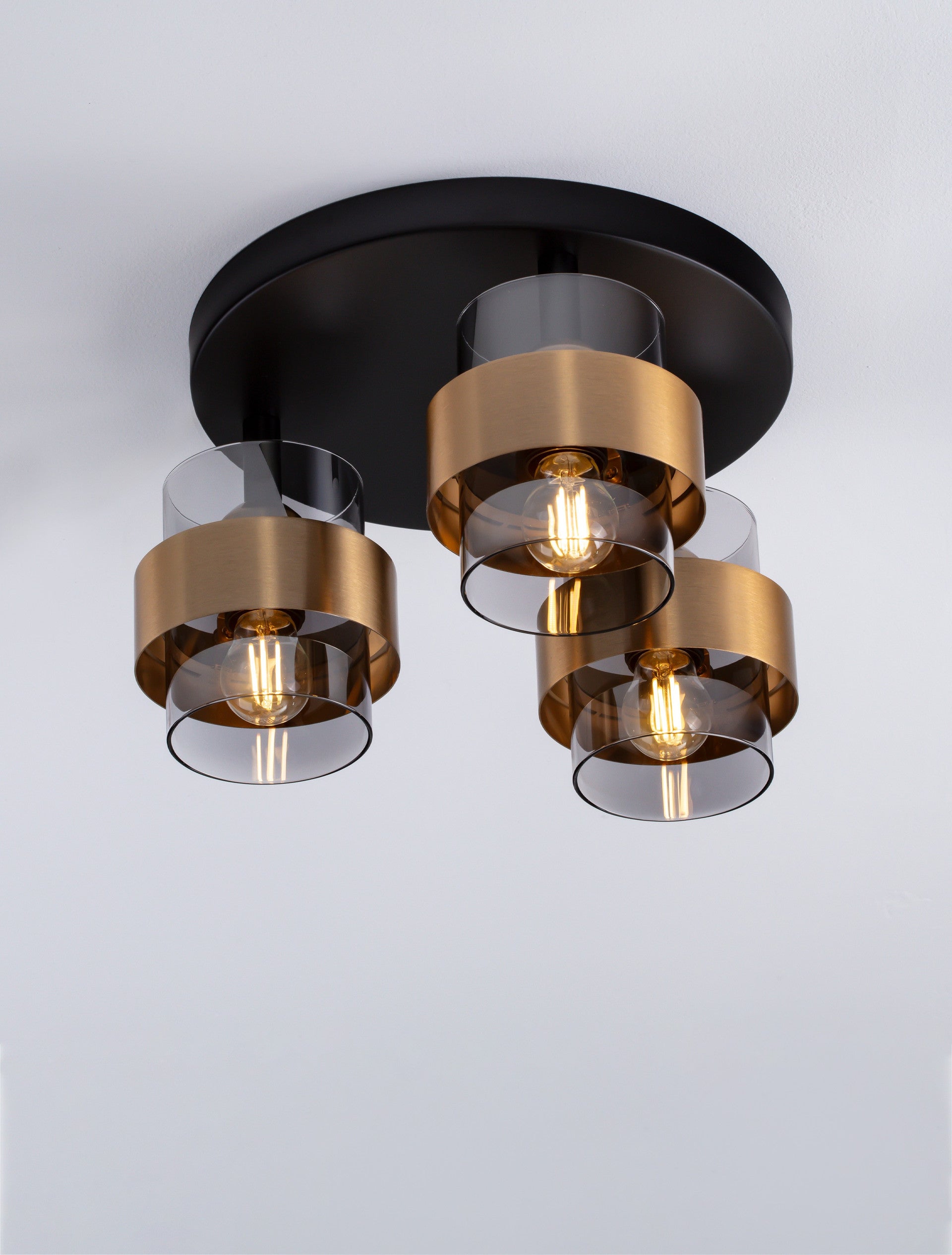 Висящо осветително тяло (пендел) SIANNA 36W (3x12W) E27 Златист месинг Опушено стъкло