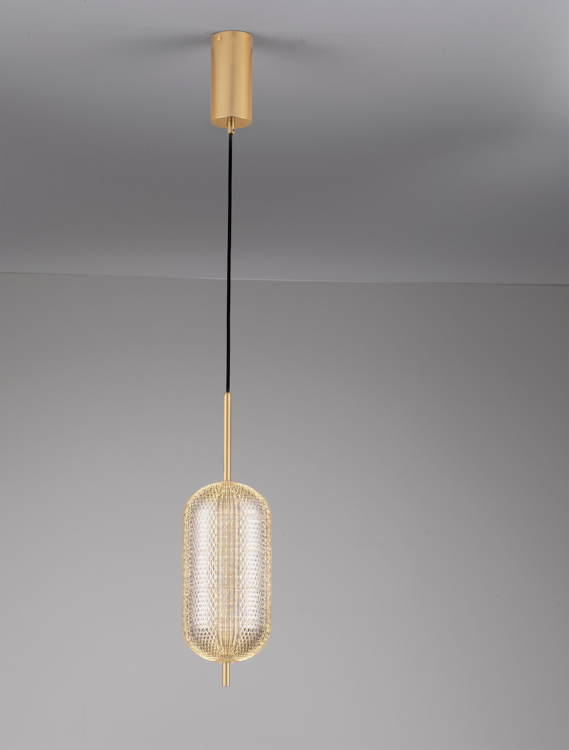 Висящо осветително тяло (пендел) KLELIA 17W LED Златист месинг и прозрачен акрил ⌀15 H140см