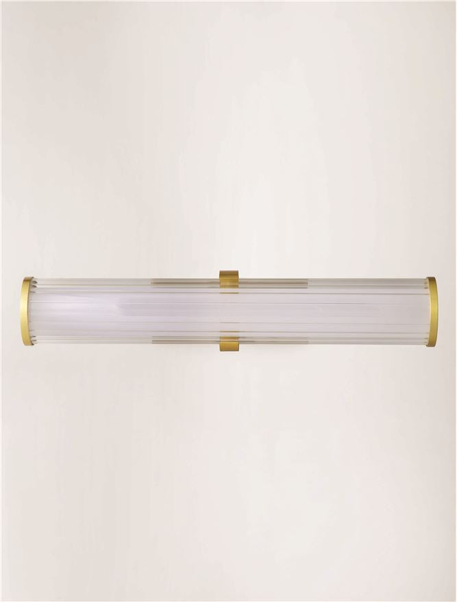 Висящо осветително тяло (пендел) HEDULA 13W LED Пясъчно златен метал и прозрачно стъкло L42.5 W8.2 H12см