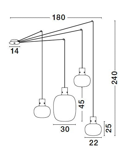 Пендел CINZIA 48W 4х12W E27 Черен Опушено стъкло