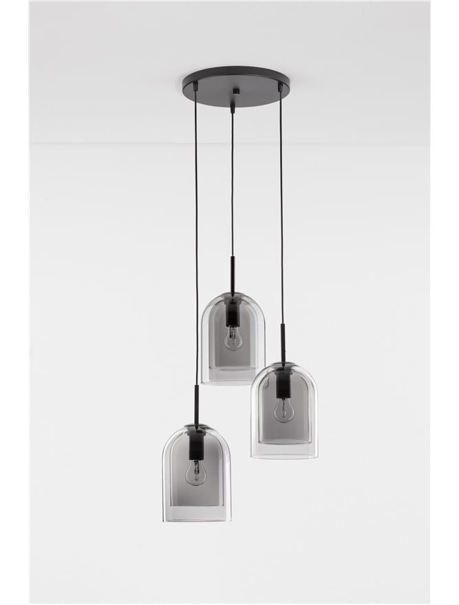 Висящо осветително тяло (пендел) VELOR 36W (3x12W) E27 Матово черен Опушено стъкло