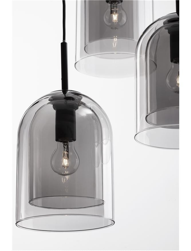Висящо осветително тяло (пендел) VELOR 36W (3x12W) E27 Матово черен Опушено стъкло