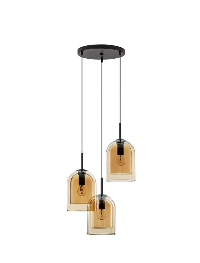 Висящо осветително тяло (пендел) VELOR 36W (3x12W) E27 Матово черен Тъмно шампанско стъкло